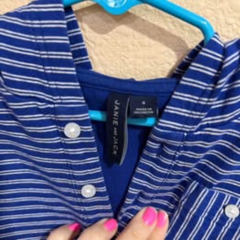 JANIE AND JACK Blue Striped Hooded Shirt Size 4 - Picture 3 of 3